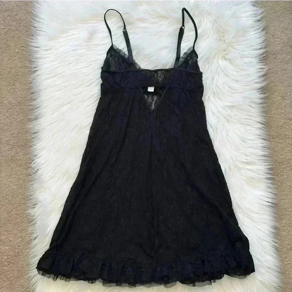 Inner Secrets Lingerie Y2K Gothic Lace Babydoll Ruffle Hem Medium - Picture 7 of 9
